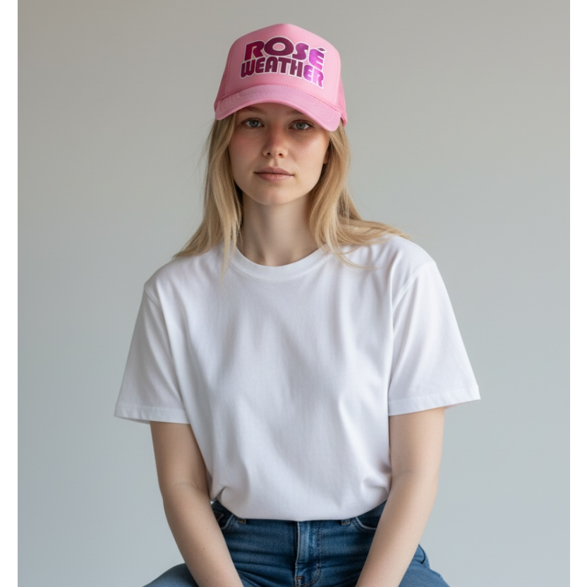 Rose Weather Trucker Hat, Light Pink/Pink Metallic Foil